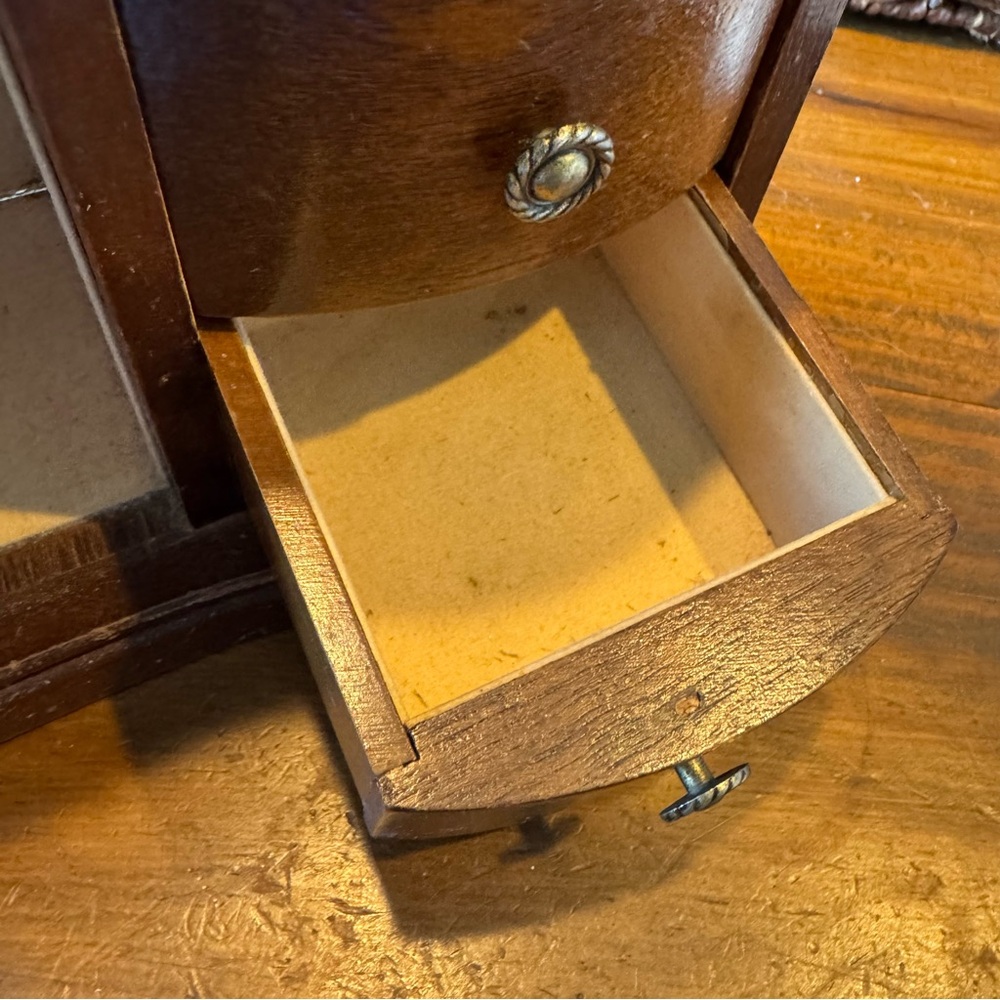 vintage wood jewelry box etched glass rose 3 drawers lined - Picture 7 of 13